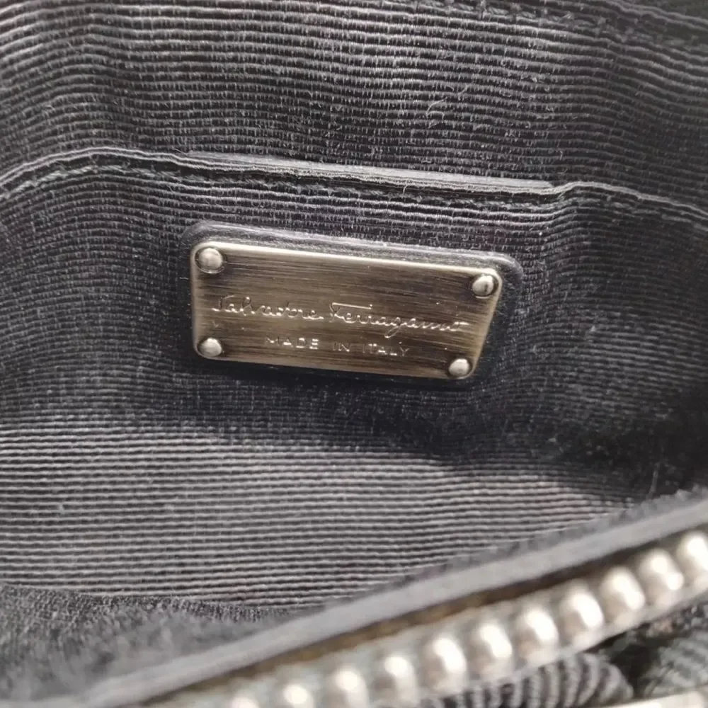Auth Salvator Ferragamo Black Leather Small Studded Crescent Vara Hobo Bag